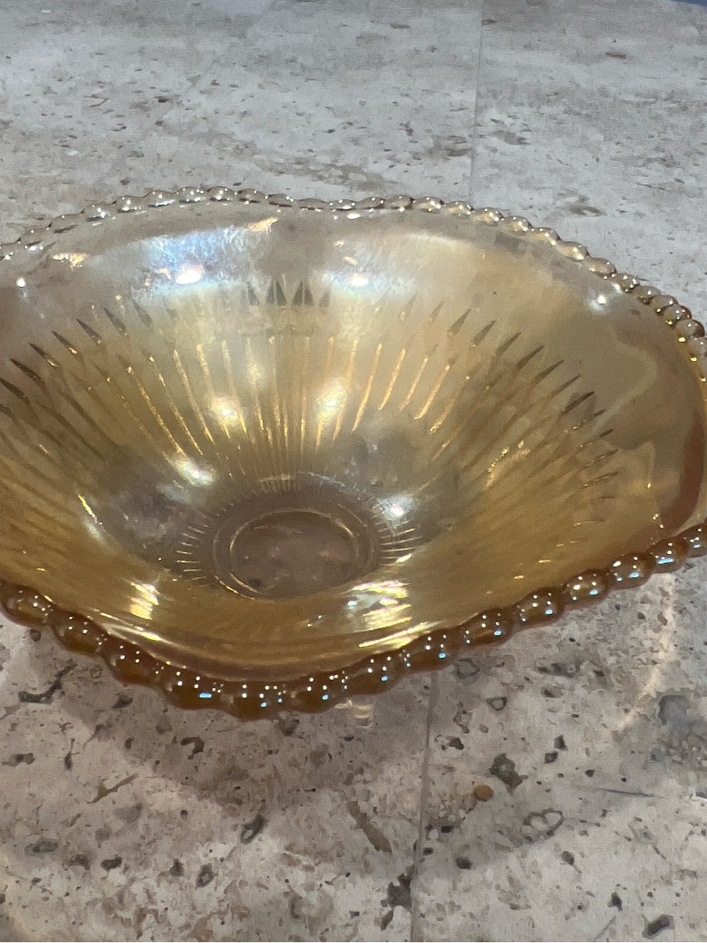 Vintage Carnival Glass Amber Iridescent Glass Decorative Bowl - Home Decor